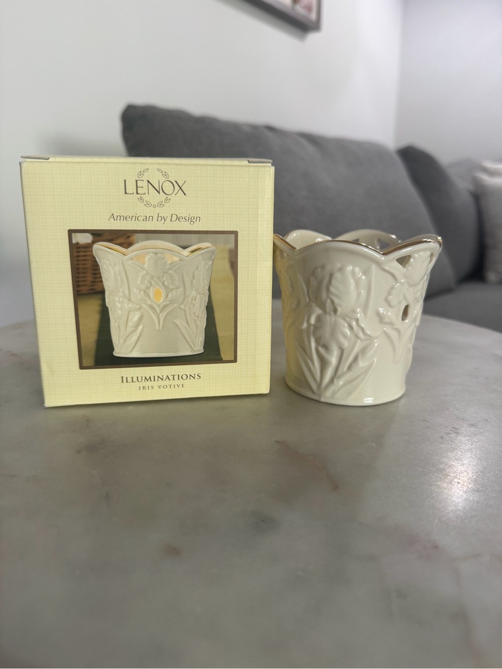 Lenox Cream Iris Embossed Votive Candle Holder with Scalloped Rim